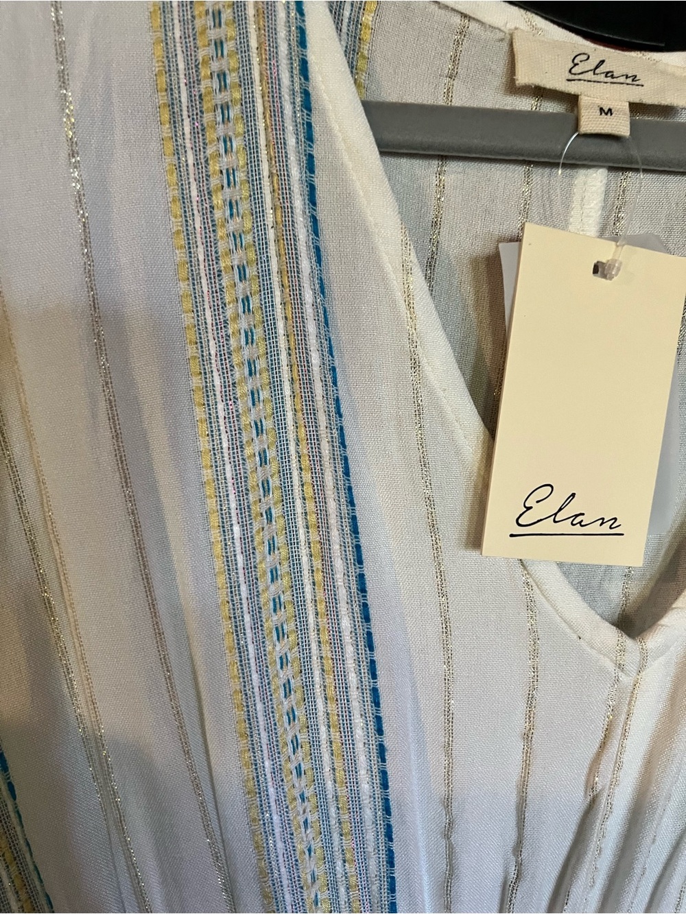 Elan White Maxi Dress with Blue and Gold Stripes